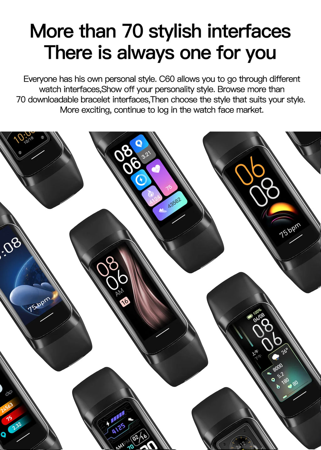 2024 Smart Watch Men Women Smart Bracelet Wristband 1.1 Inch Amoled Heart Rate Waterproof Body Fitness Tracker Band