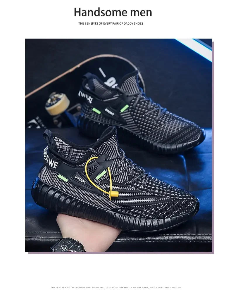 Sports Men's Running Shoes Summer New Classic Breathable Casual Running Breathable Mesh Shock-absorbing Black Tennis Shoes