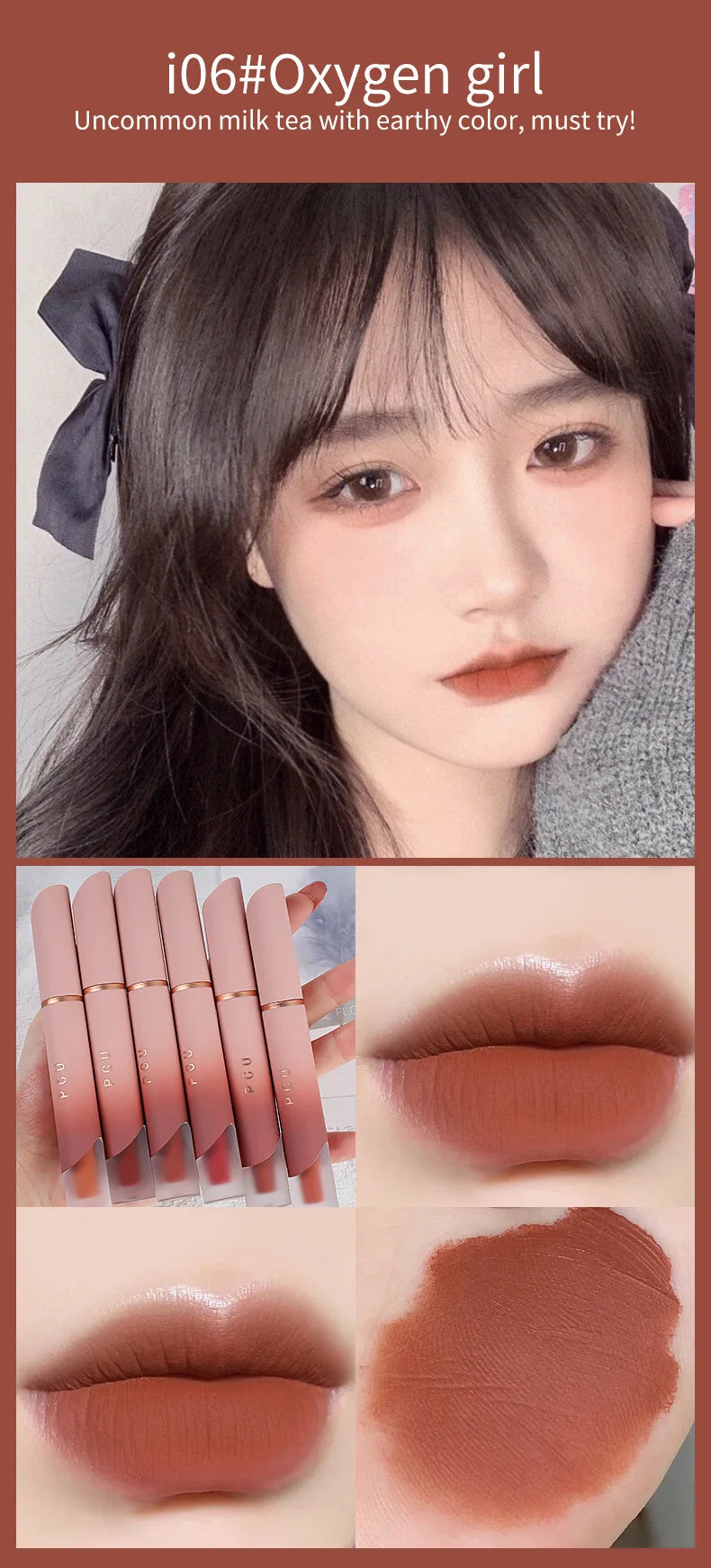 Dual-Use Liquid Matte Lipstick Lip Balm Pink Long-Lasting Non-Stick to Cup 6 Colors Available for Lip And Cheek Makeup