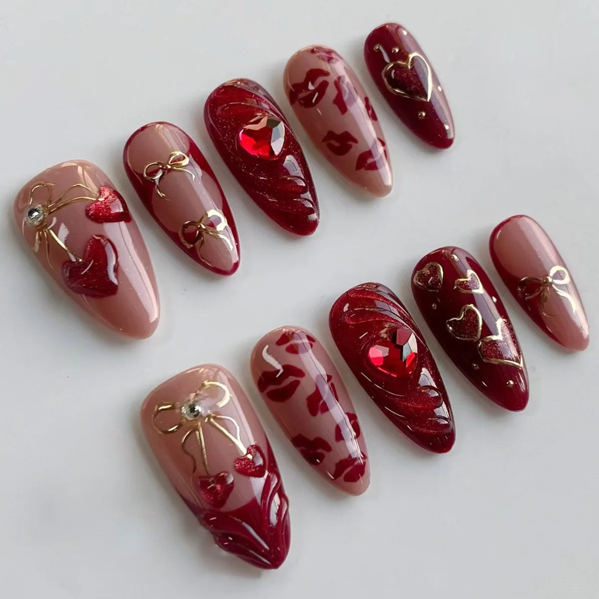 24pcs False Nails Glossy Green Summer Almond Fake Nail Tips Wearable Detachable Fashion Flower Print Press on Nails for Girl
