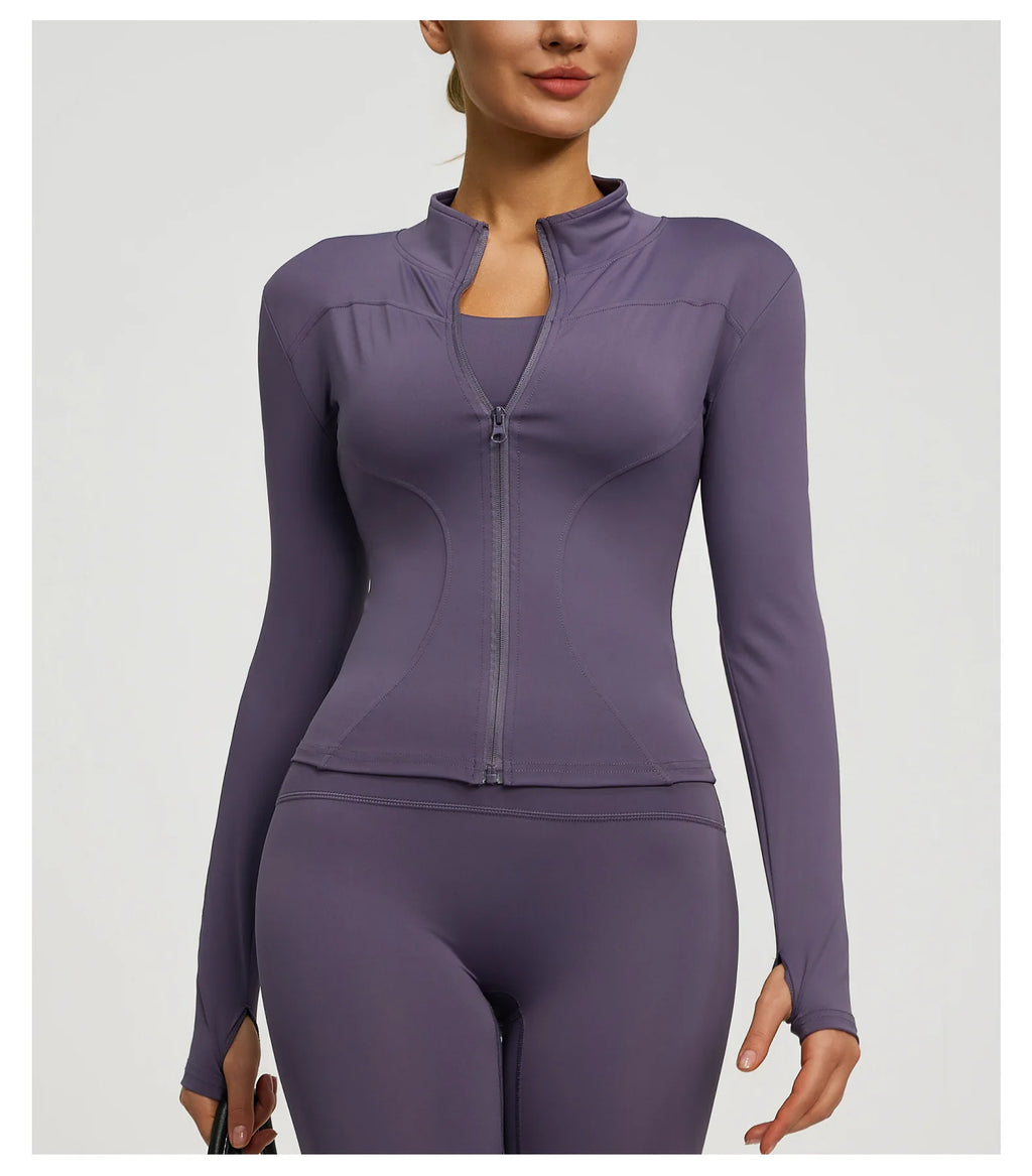 Slim Zipper Jacket Sports Jacket Women's Long Sleeved Tight Fitting Jacket Running Fitness Yoga Suit Top Peach Yoga Coat