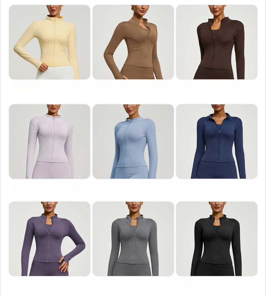 Slim Zipper Jacket Sports Jacket Women's Long Sleeved Tight Fitting Jacket Running Fitness Yoga Suit Top Peach Yoga Coat