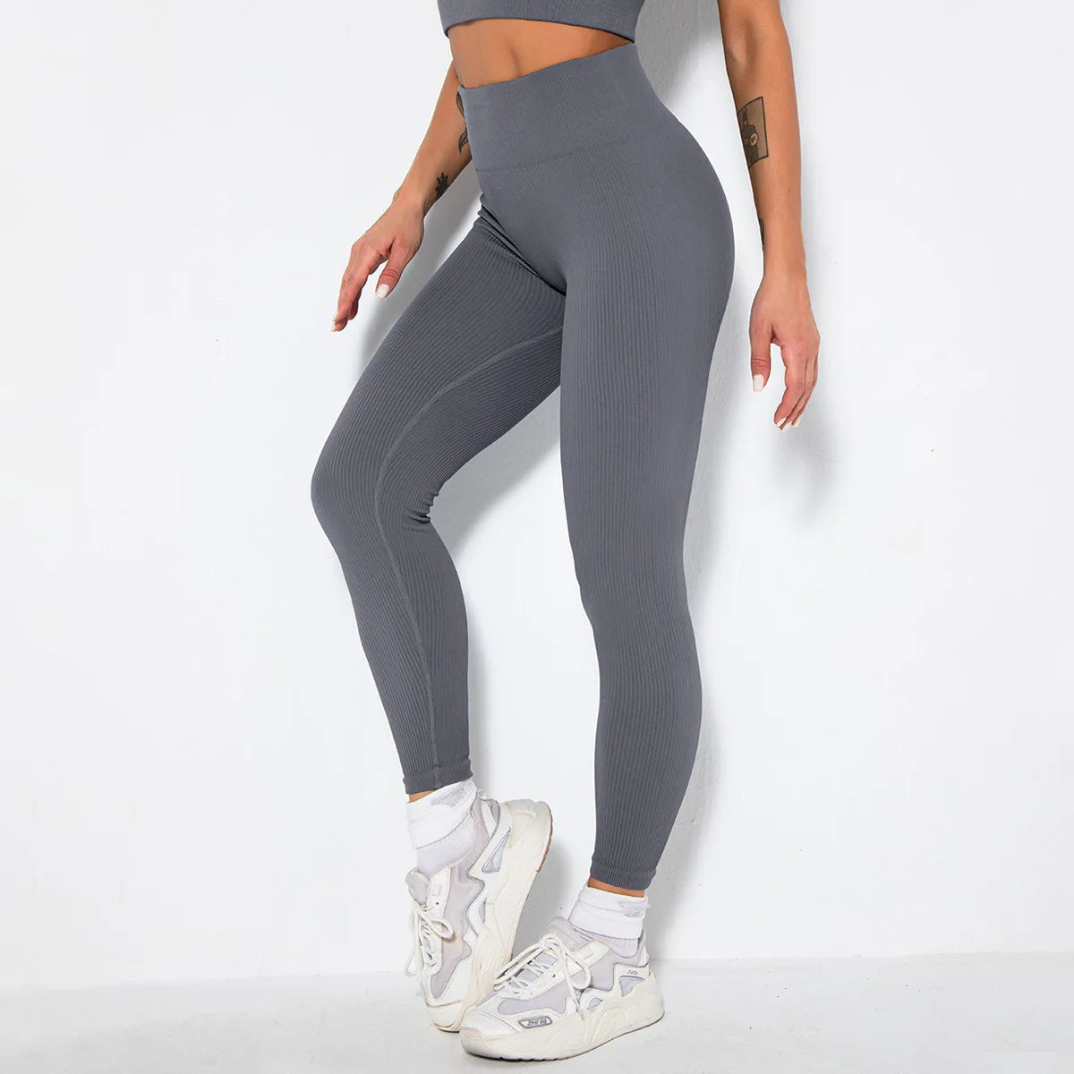 Seamless Ribbed Women Leggings Ladies High Waist Push Up Leggins Tight Striped Fitness Pants for Women Sport Gym Workout Pants