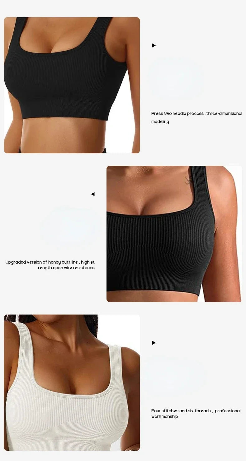 Women Sexy Fitness Yoga Bra Backless Navel Exposed Vest Seamless Thread Knit Solid Sports Bra Gym Outdoor Trainning Sports Bra