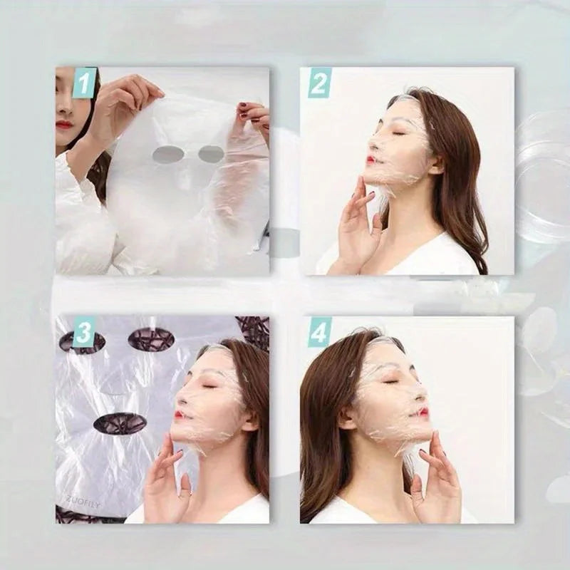 100pcs Disposable Transparent Full Face Covering PE Mask, Universal Skin Care Mask for Beauty Care, Moisturizing Accessories