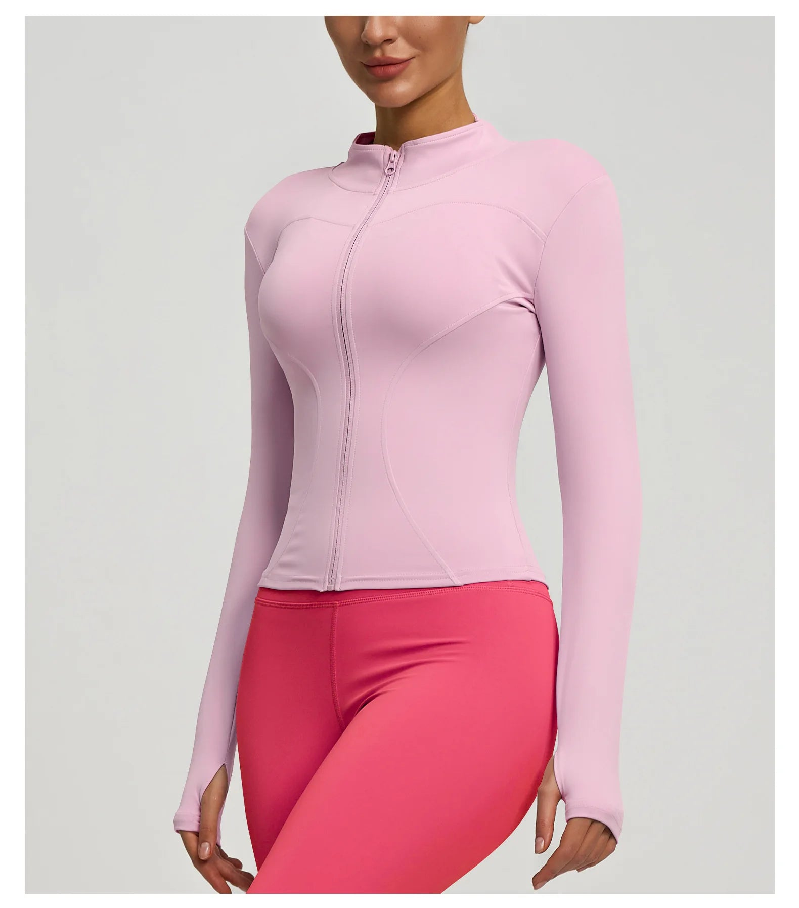 Slim Zipper Jacket Sports Jacket Women's Long Sleeved Tight Fitting Jacket Running Fitness Yoga Suit Top Peach Yoga Coat