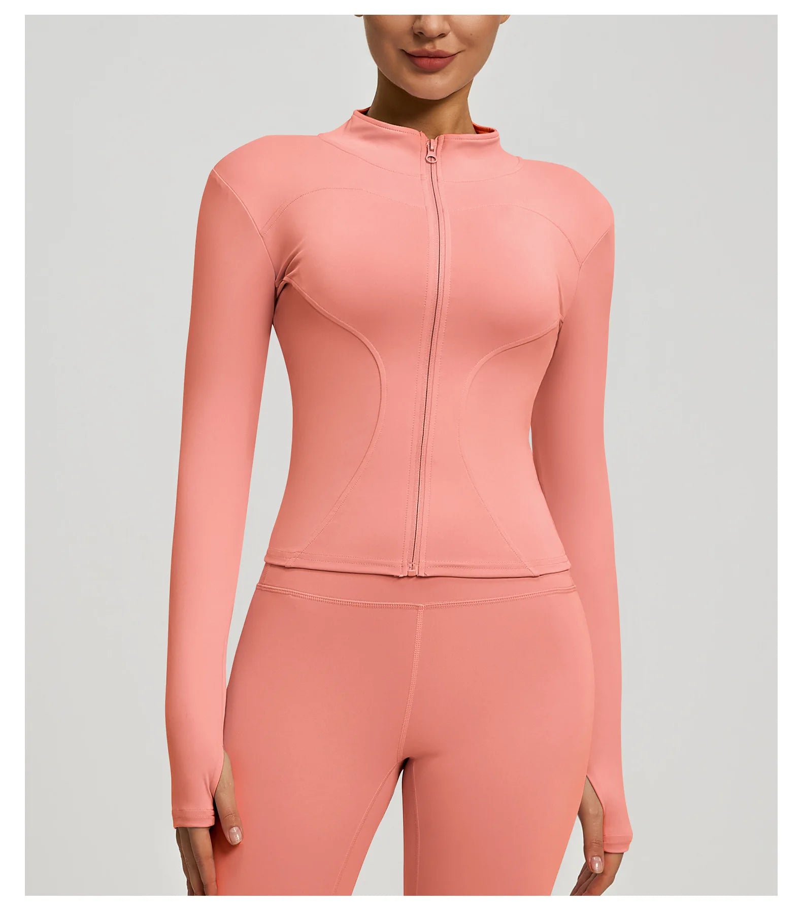 Slim Zipper Jacket Sports Jacket Women's Long Sleeved Tight Fitting Jacket Running Fitness Yoga Suit Top Peach Yoga Coat