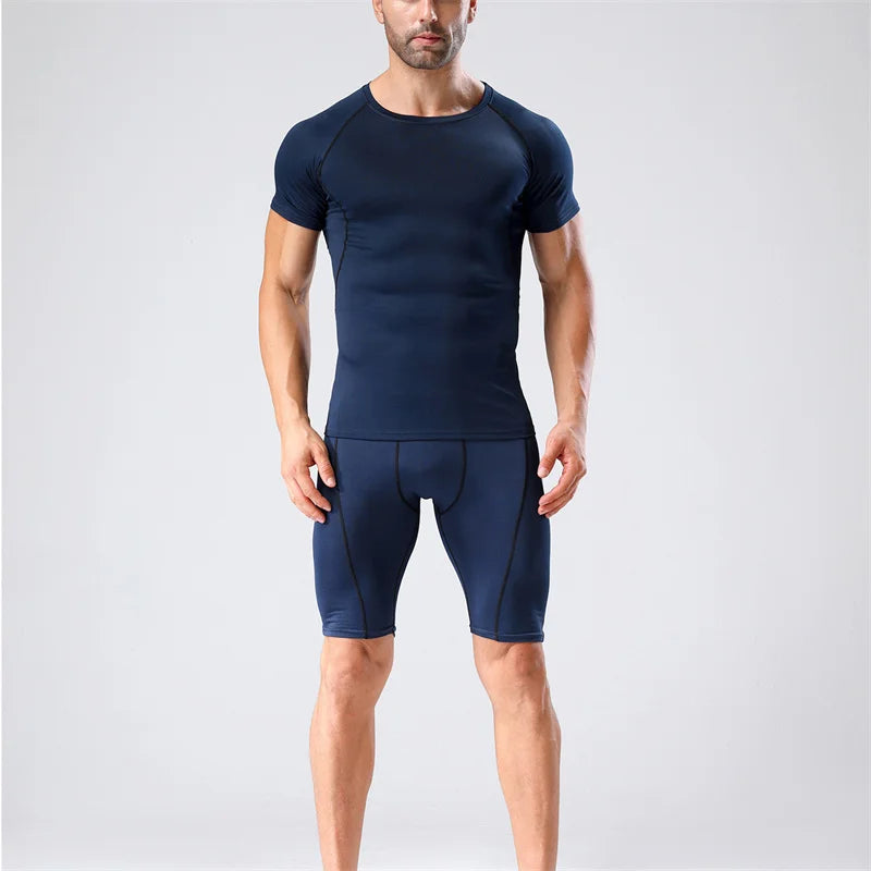Gym Tight Training Clothing Workout Jogging Sports Set Fitness Men's Compression Thin Underwear Top Shorts Sportswear
