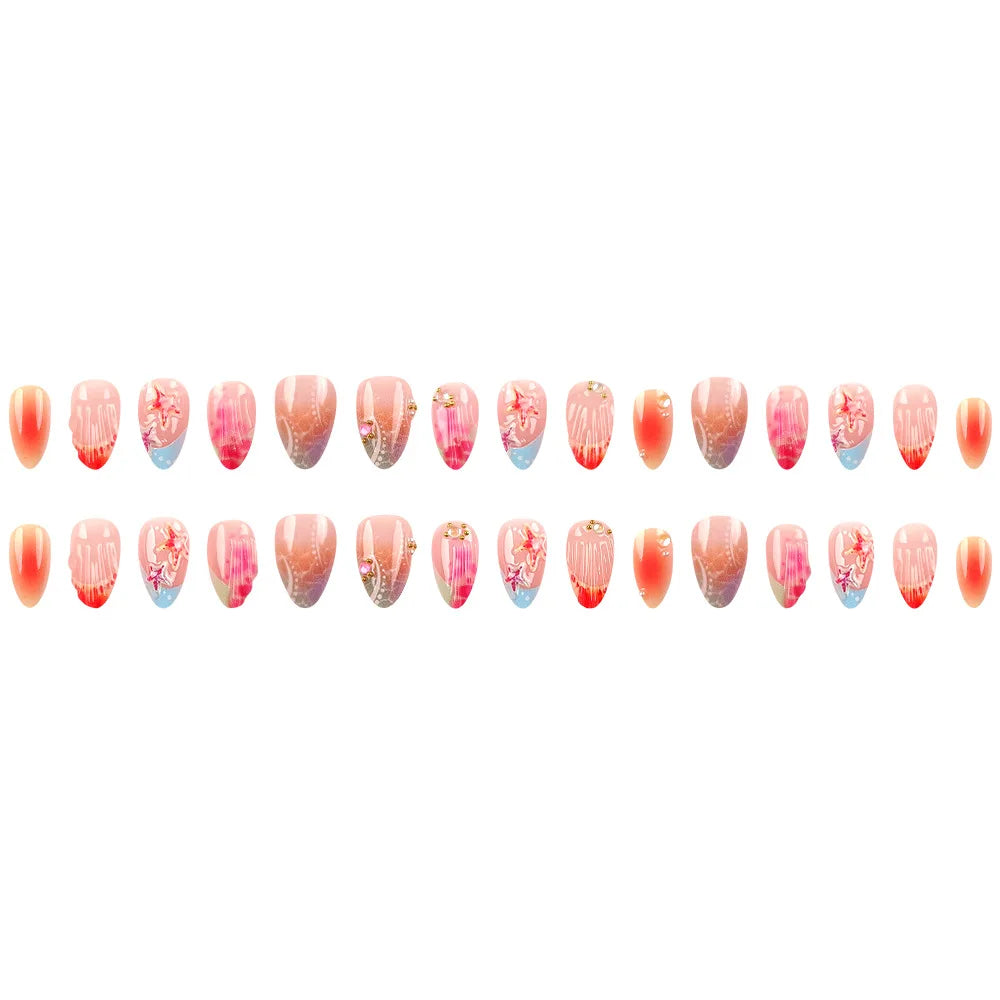 24pcs French Almond Press on Nails Colorful False Nails Summer Wearable Stick-on Nails Fake Nail Uñas Накладные Ногти 네일팁