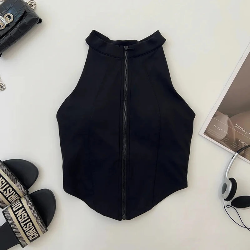 Slim Yoga Vest for Women Fashion Zipper Sleeveless with Chest Pad Running Fitness Clothing Bare Sensation Weight Loss Sportswear