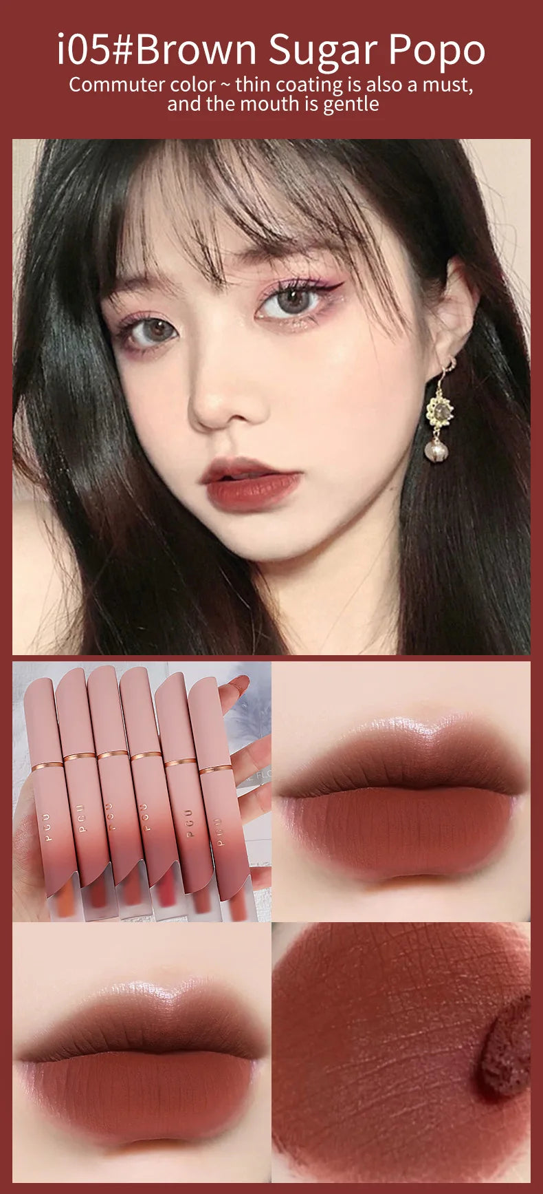 Dual-Use Liquid Matte Lipstick Lip Balm Pink Long-Lasting Non-Stick to Cup 6 Colors Available for Lip And Cheek Makeup