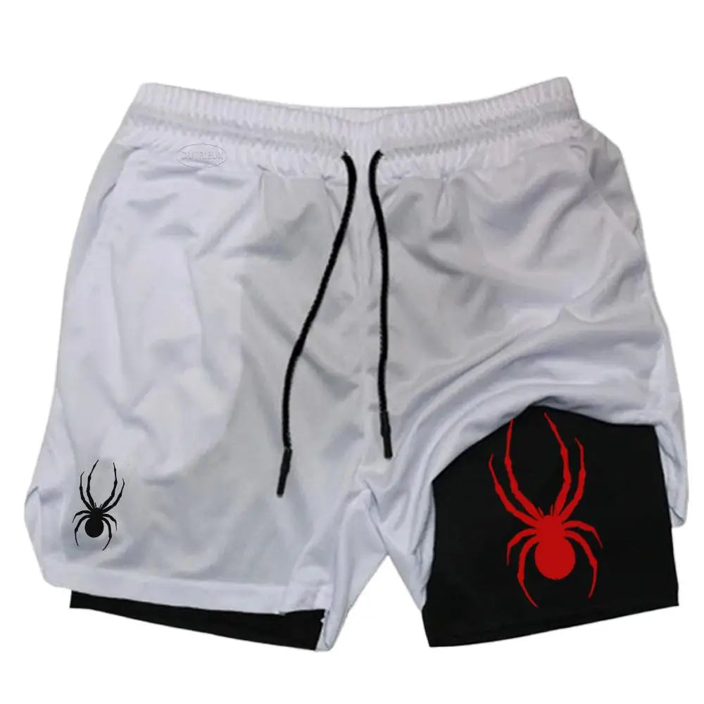 2025 Summer New Spider Men's Sports Shorts 2 in 1 Gym Running Shorts Jogging Casual Sportswear Fitness Double Layer Shorts