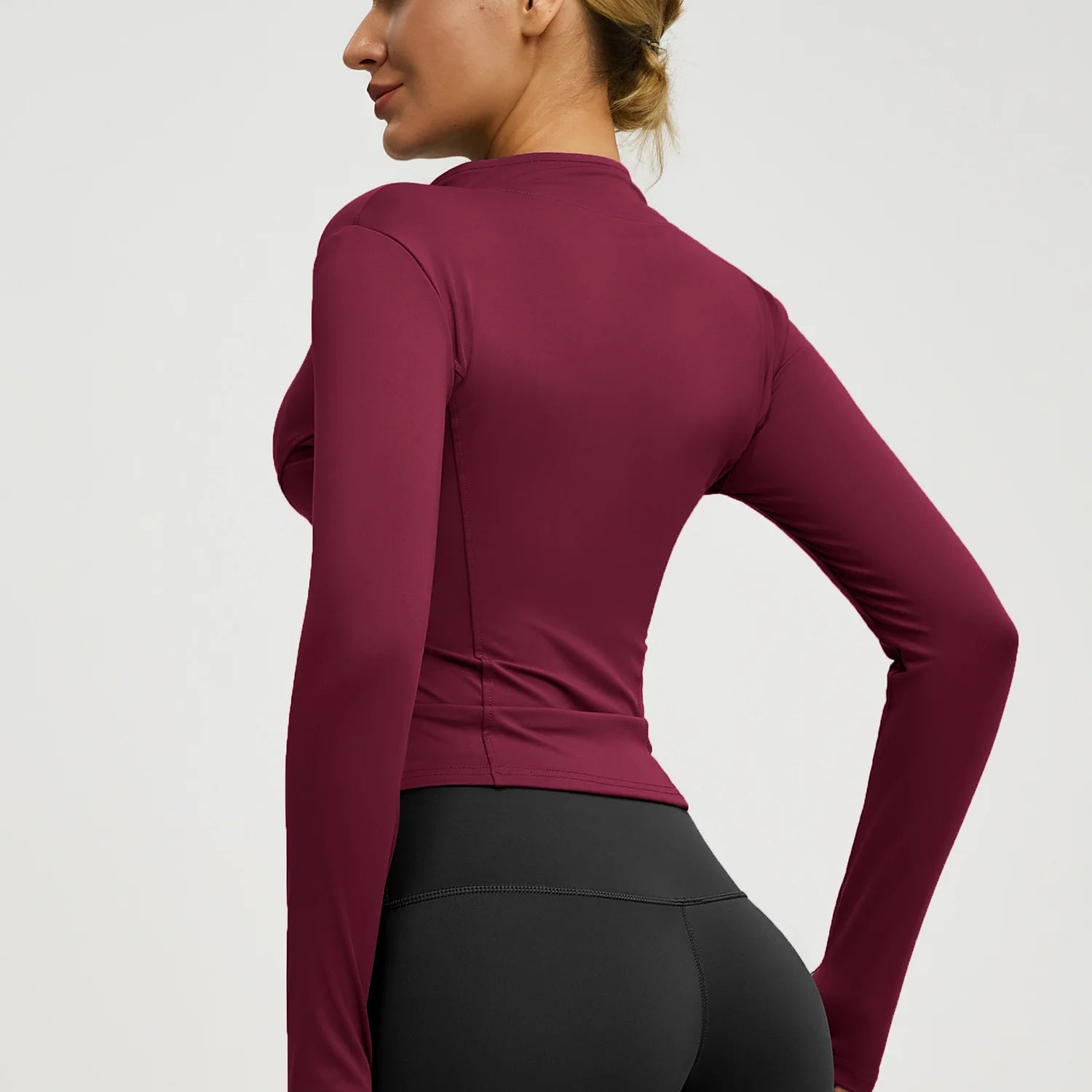 Slim Zipper Jacket Sports Jacket Women's Long Sleeved Tight Fitting Jacket Running Fitness Yoga Suit Top Peach Yoga Coat