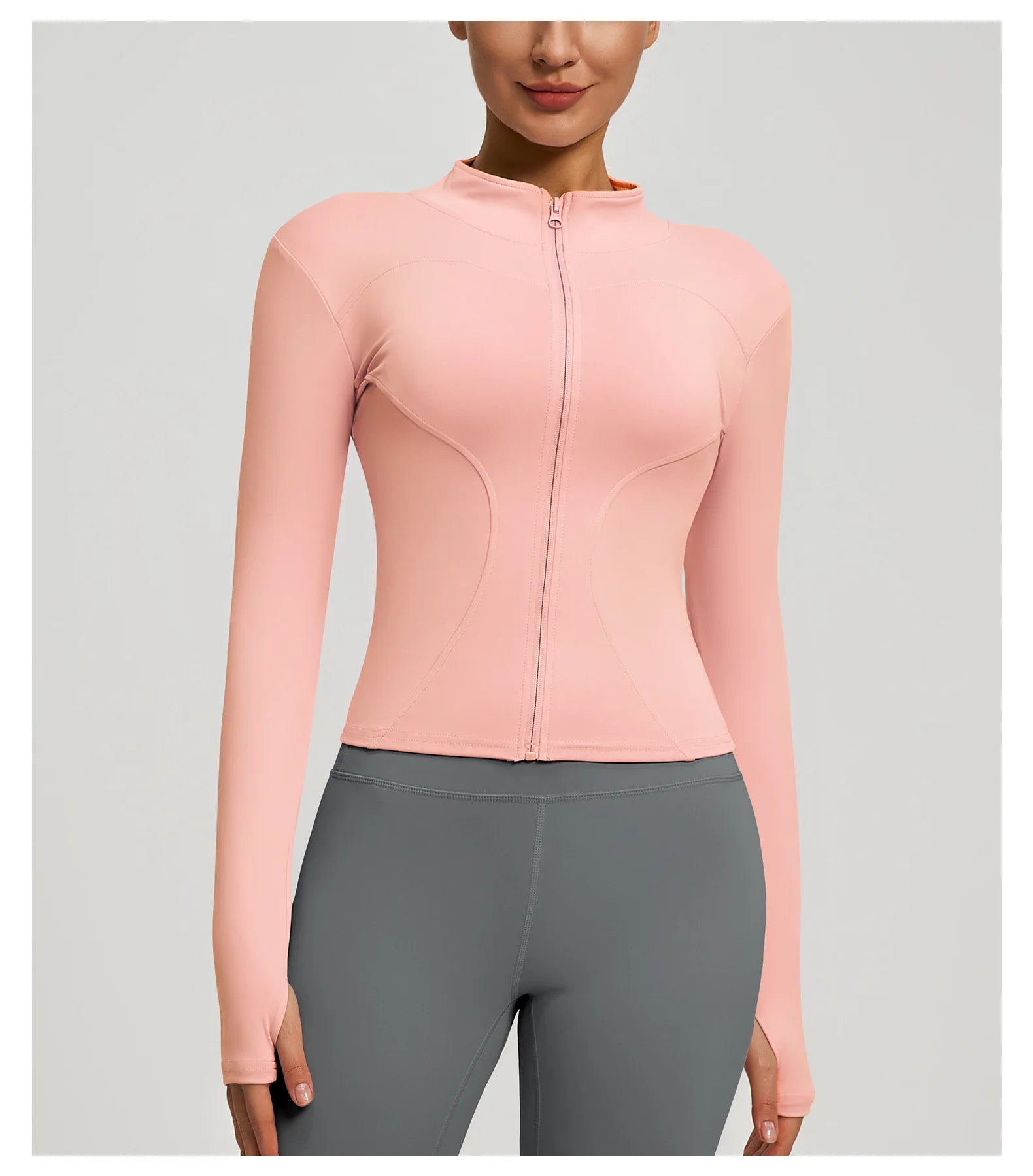 Slim Zipper Jacket Sports Jacket Women's Long Sleeved Tight Fitting Jacket Running Fitness Yoga Suit Top Peach Yoga Coat