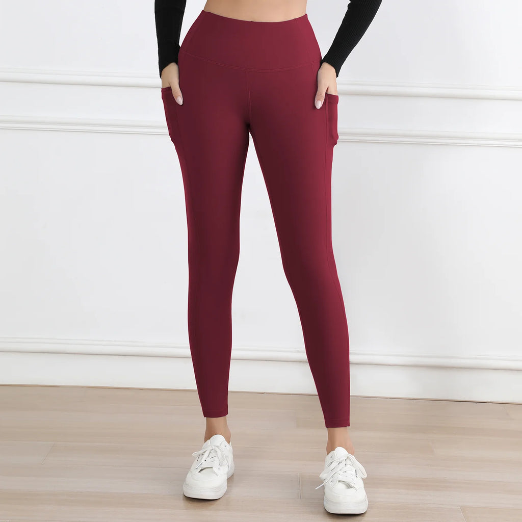 Women Leggings with Pockets Tummy Control Solid Color Fitness Tights Butt Lifting Workout Leggings Casual Wear