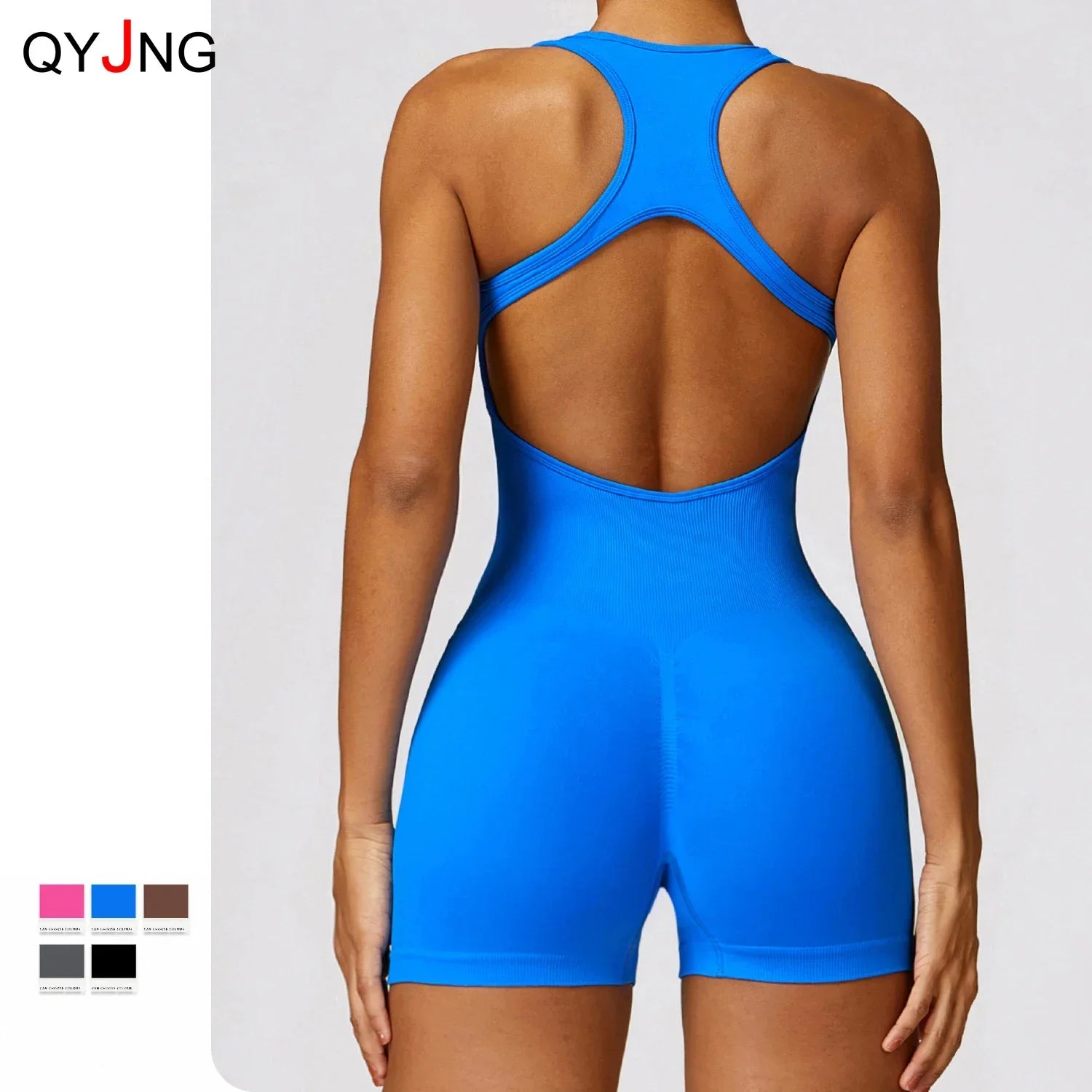 Seamless Gym Sport Short Jumpsuit Women Romper Hollow Backless Scrunch Sexy Monkeys One Piece Outfit Fitness Overalls Playsuit