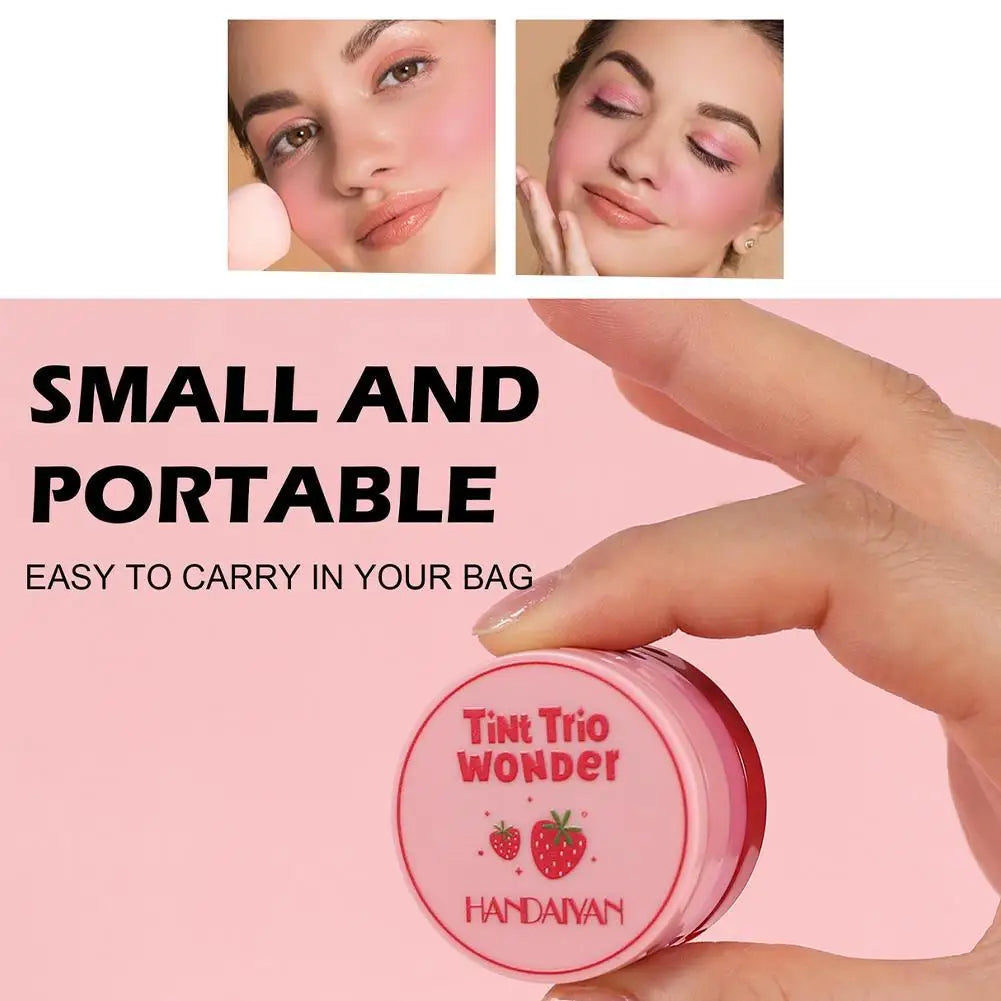 3-in-1 Multi-use Makeup Palette 3-Color Folding Matte Blush Tray Velvet Mousse Lip Mud for Cheeks Lips & Eyes Makeup