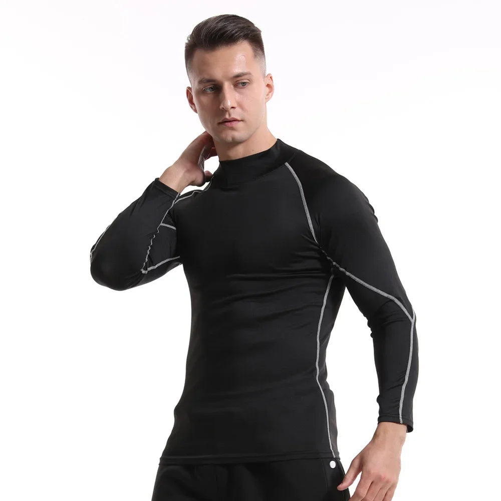1pcs Men's Long-sleeved Thermal Underwear Male Thin Tight Fitting Fast Dry Elastic Fitness Tops Man Autumn Winter Sprots Wear