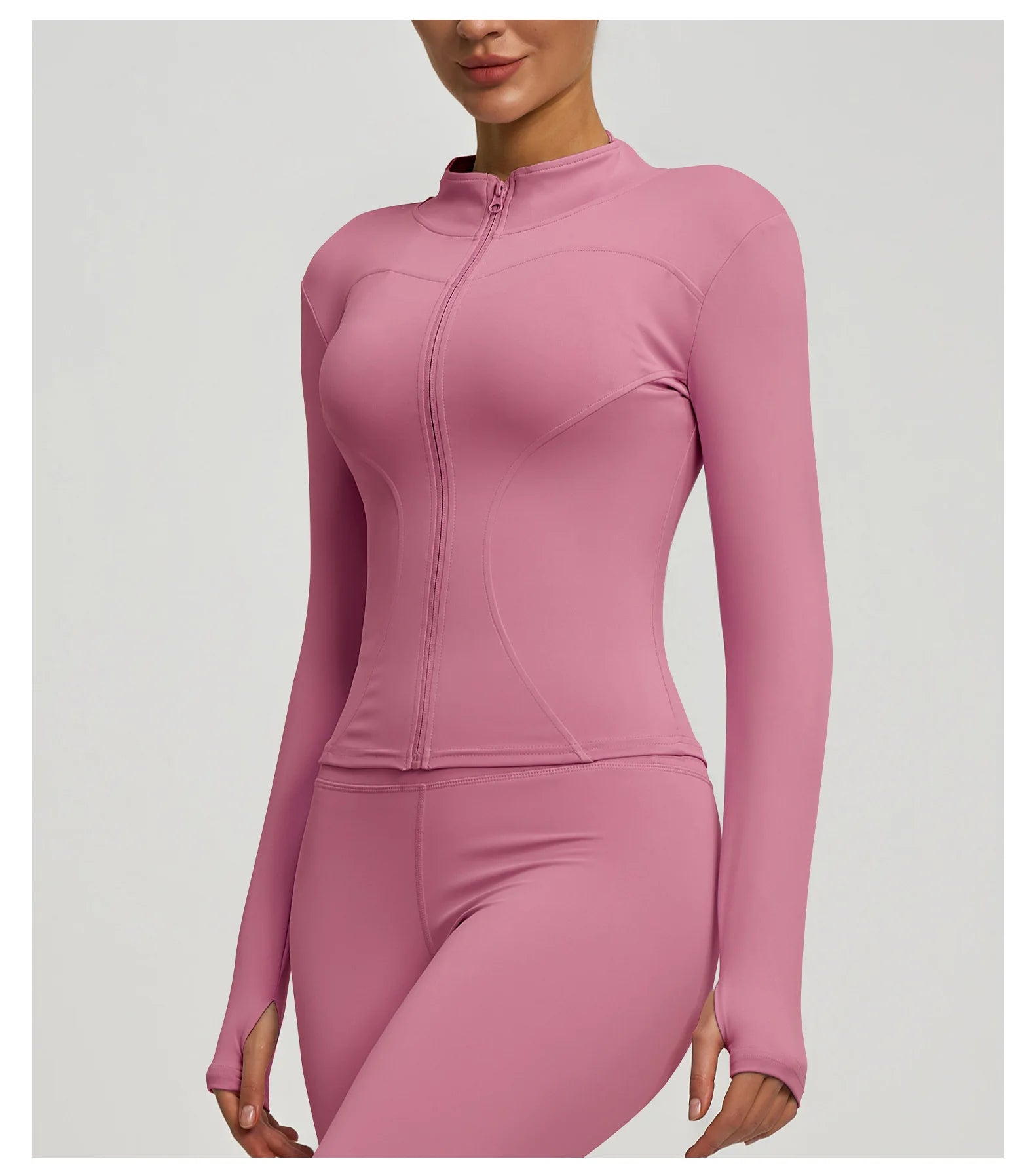 Slim Zipper Jacket Sports Jacket Women's Long Sleeved Tight Fitting Jacket Running Fitness Yoga Suit Top Peach Yoga Coat