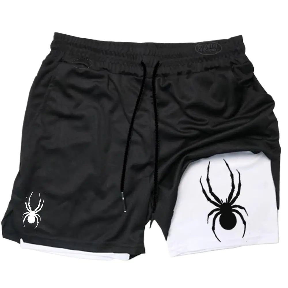 2025 Summer New Spider Men's Sports Shorts 2 in 1 Gym Running Shorts Jogging Casual Sportswear Fitness Double Layer Shorts