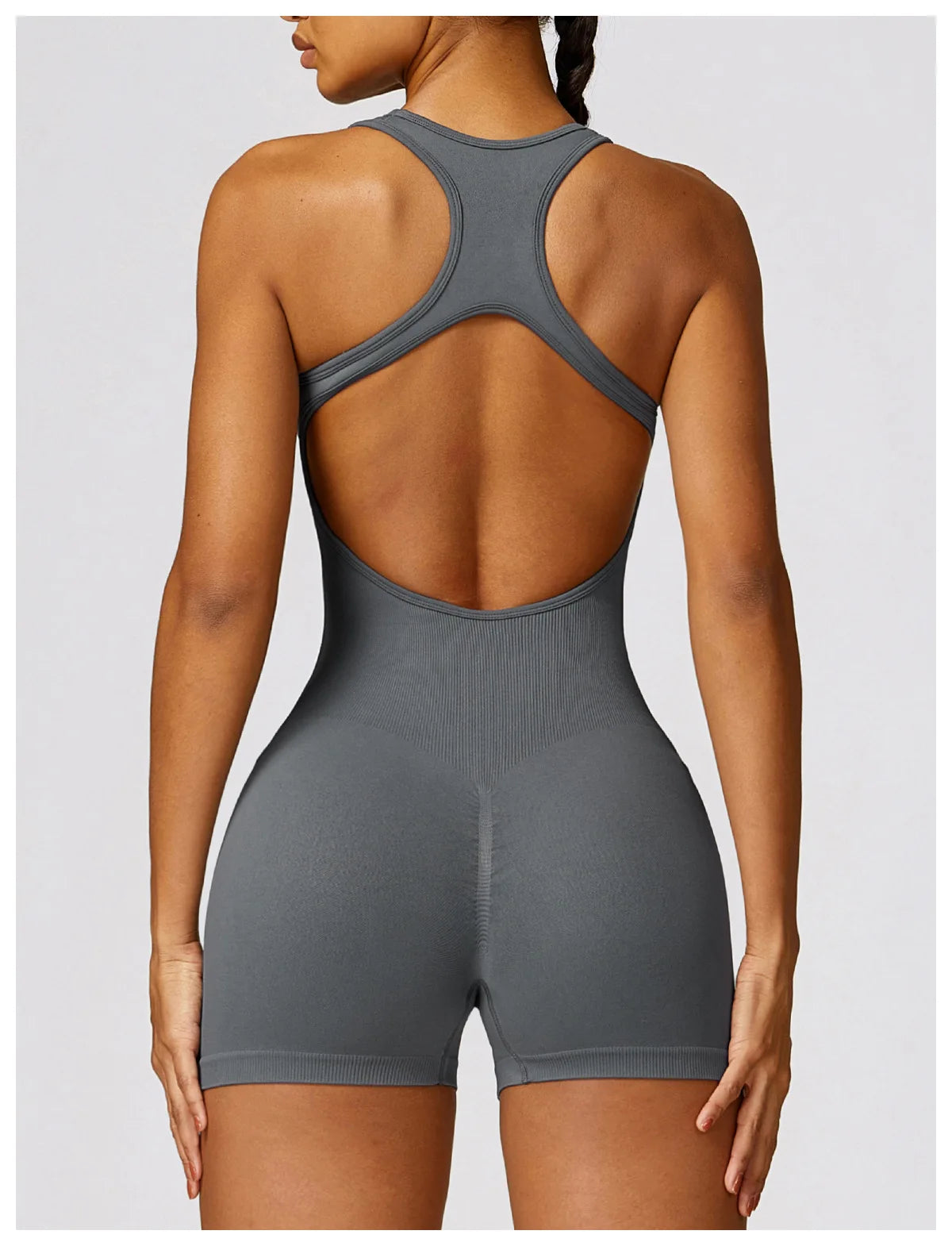 Seamless Gym Sport Short Jumpsuit Women Romper Hollow Backless Scrunch Sexy Monkeys One Piece Outfit Fitness Overalls Playsuit