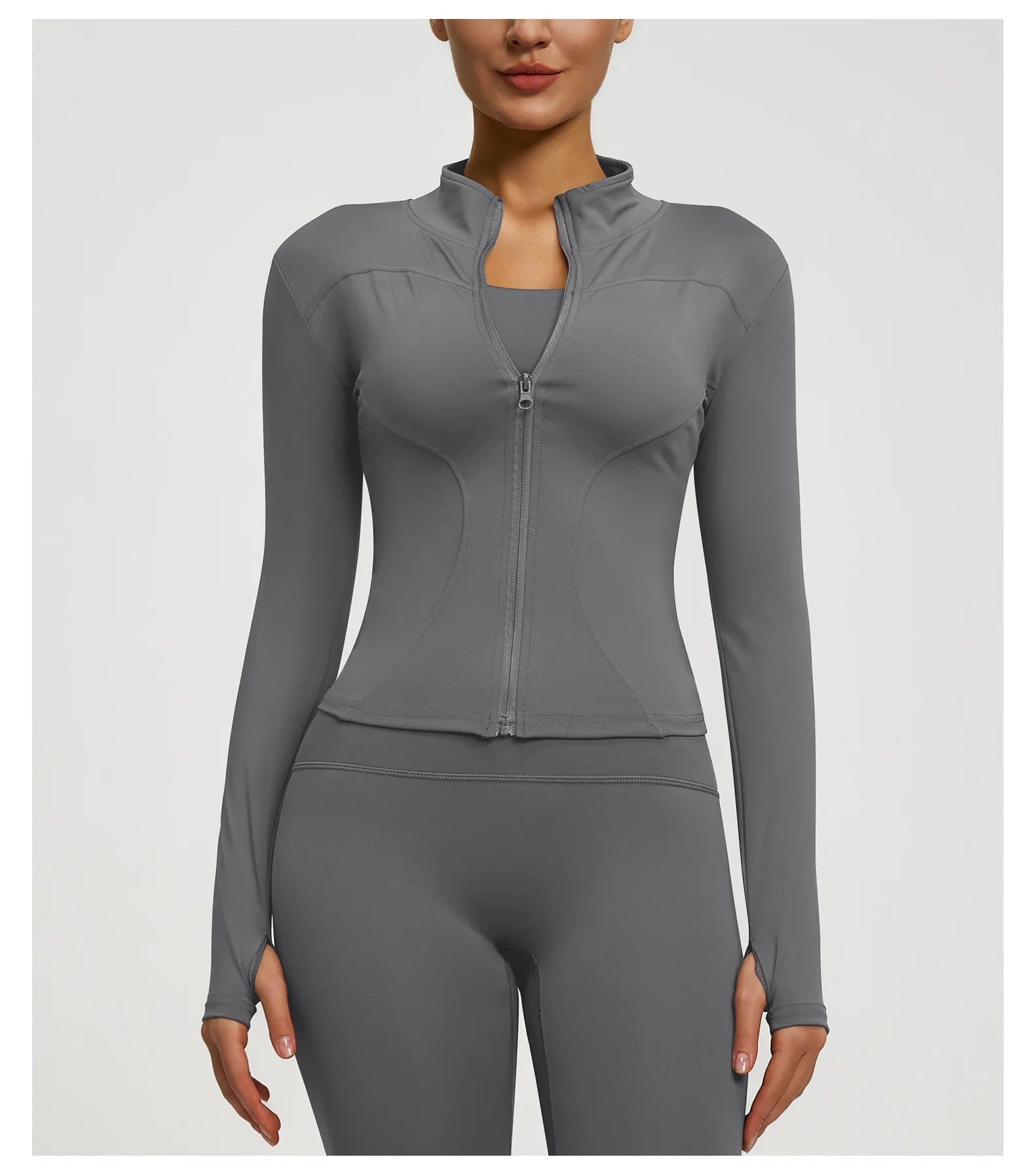 Slim Zipper Jacket Sports Jacket Women's Long Sleeved Tight Fitting Jacket Running Fitness Yoga Suit Top Peach Yoga Coat