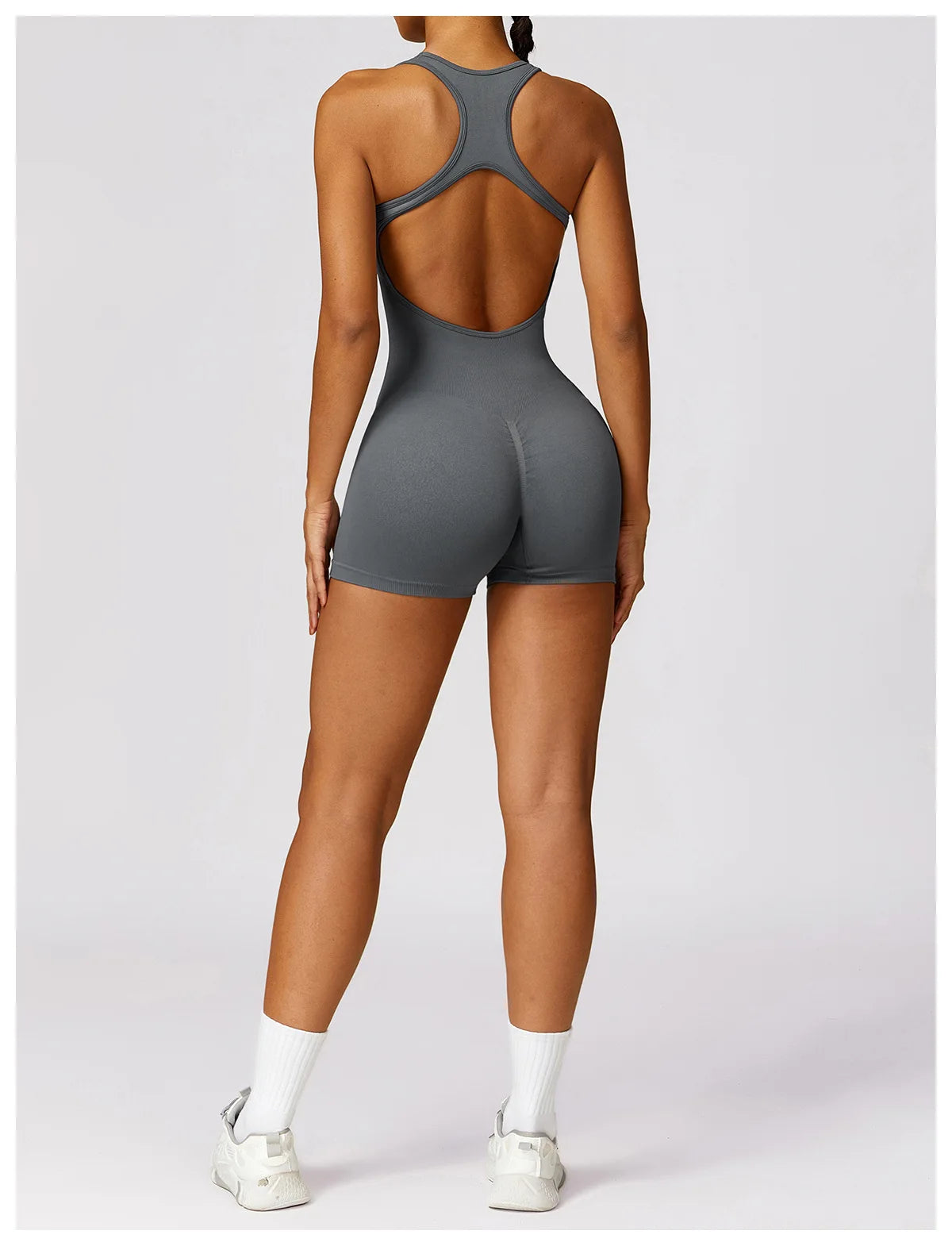 Seamless Gym Sport Short Jumpsuit Women Romper Hollow Backless Scrunch Sexy Monkeys One Piece Outfit Fitness Overalls Playsuit