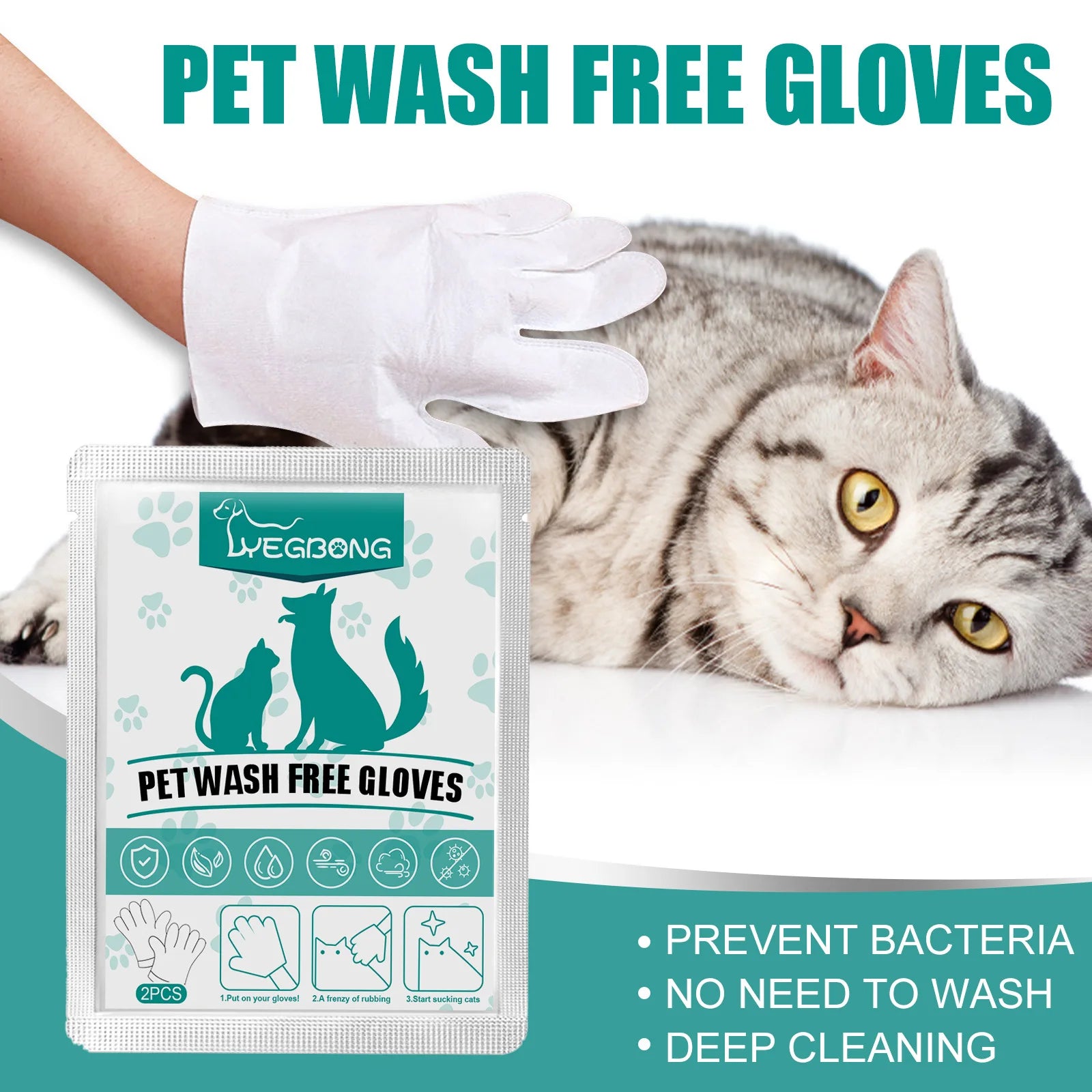 Hygienic Pet Disposable Wash Gloves Hand Free Instant Deodorizing Professional Cleaning Dry Bathing Cat Dog High Quality Pet