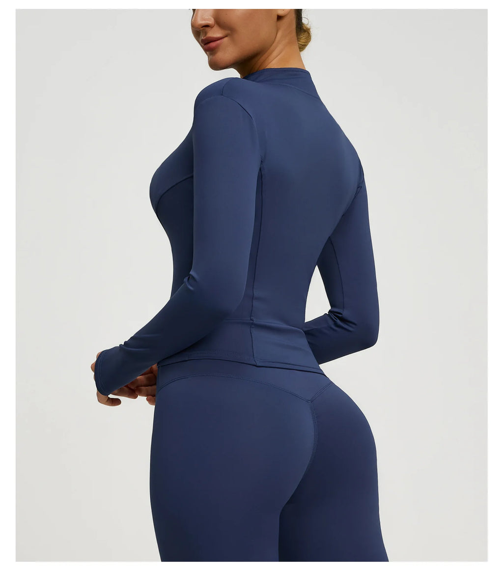 Slim Zipper Jacket Sports Jacket Women's Long Sleeved Tight Fitting Jacket Running Fitness Yoga Suit Top Peach Yoga Coat