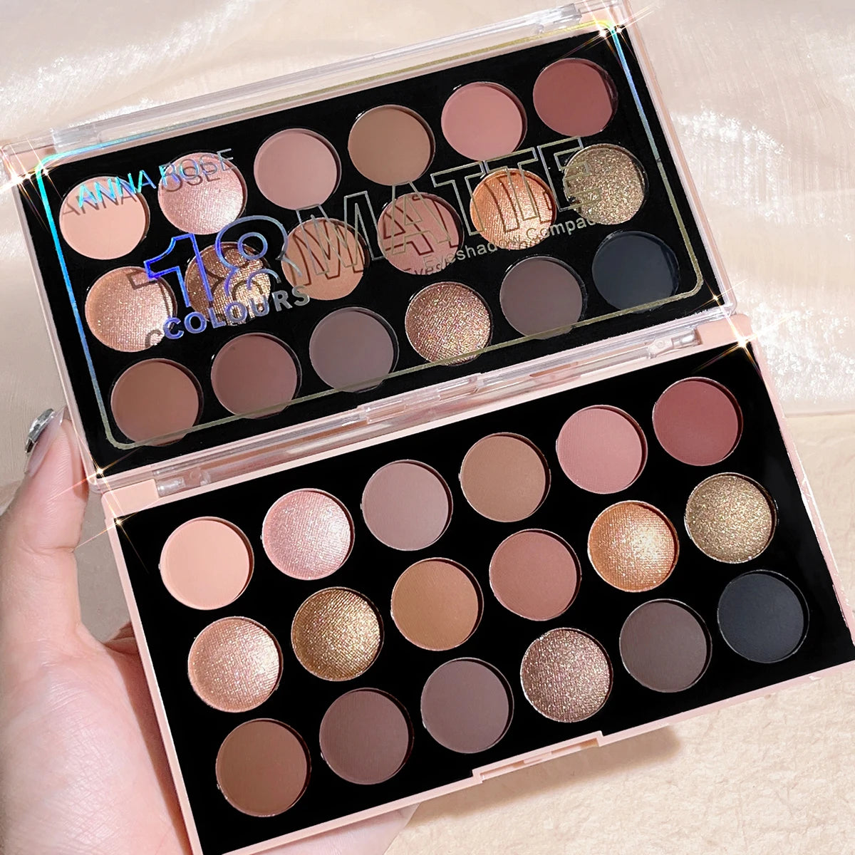 18-color eyeshadow palette, earth tone, European and American eyeshadow, matte and shimmer, versatile makeup