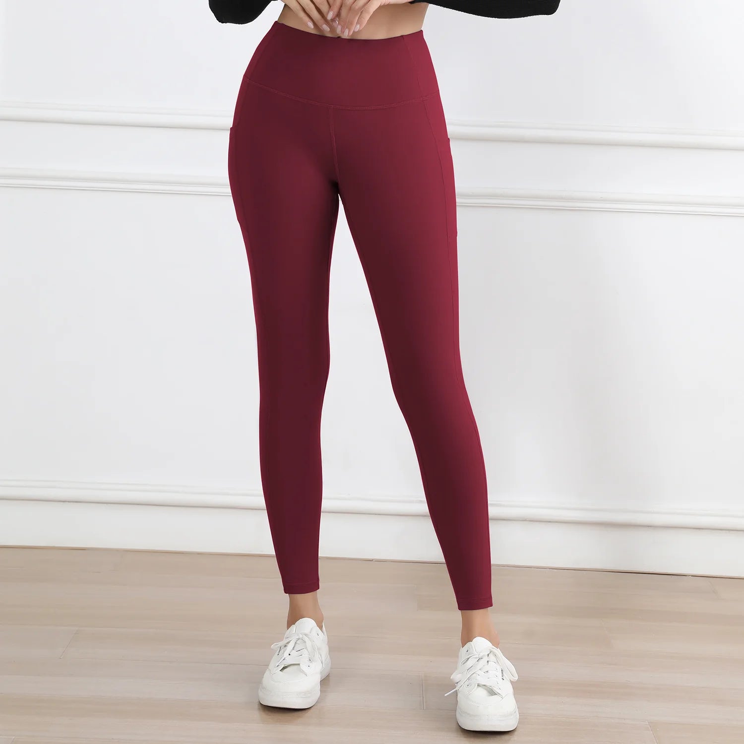 Women Leggings with Pockets Tummy Control Solid Color Fitness Tights Butt Lifting Workout Leggings Casual Wear
