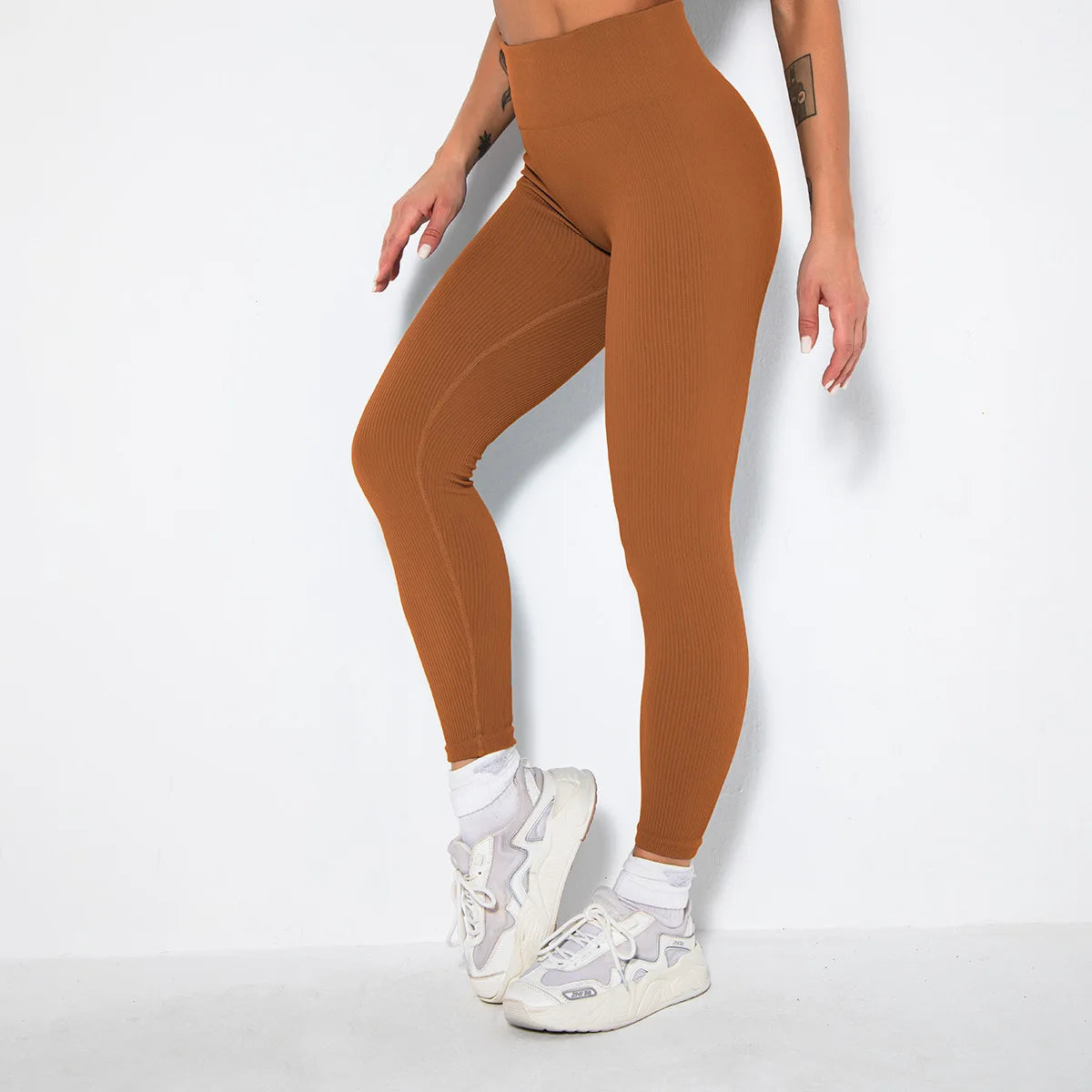 Seamless Ribbed Women Leggings Ladies High Waist Push Up Leggins Tight Striped Fitness Pants for Women Sport Gym Workout Pants