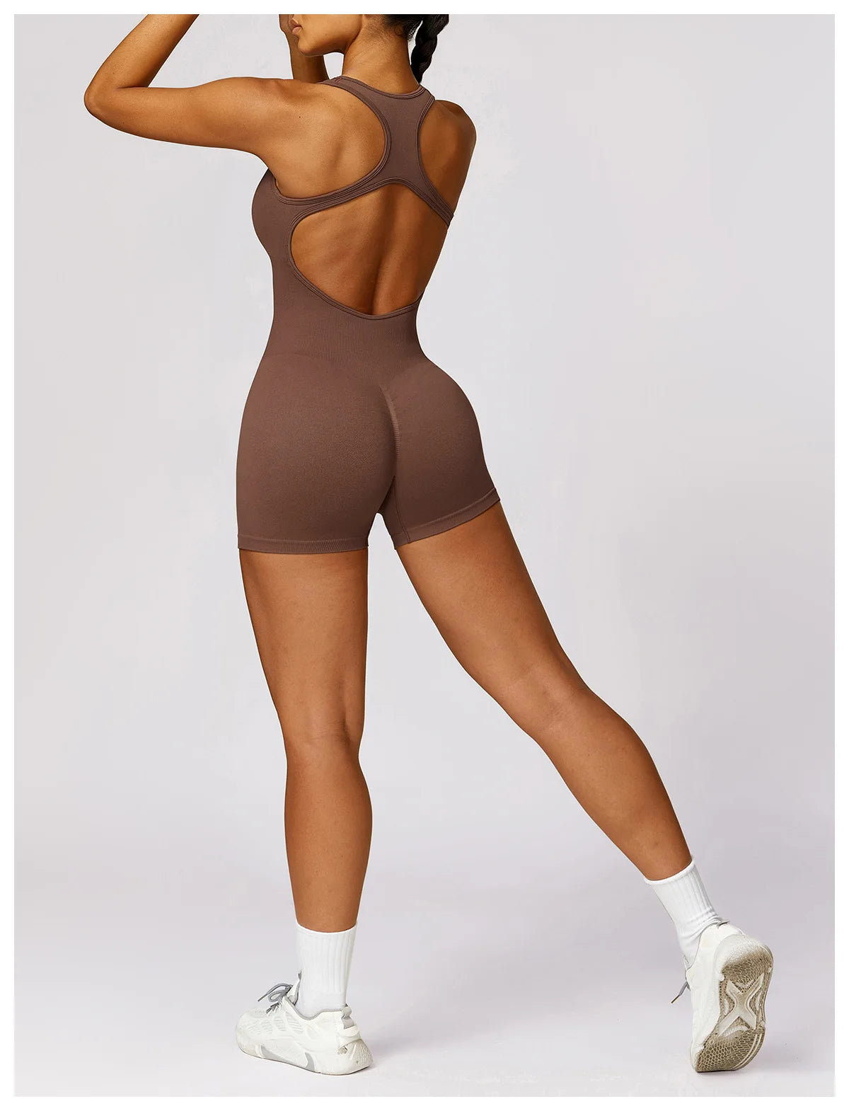 Seamless Gym Sport Short Jumpsuit Women Romper Hollow Backless Scrunch Sexy Monkeys One Piece Outfit Fitness Overalls Playsuit