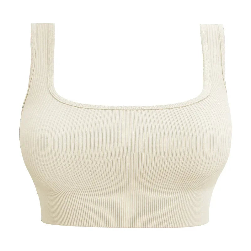 Women Sexy Fitness Yoga Bra Backless Navel Exposed Vest Seamless Thread Knit Solid Sports Bra Gym Outdoor Trainning Sports Bra