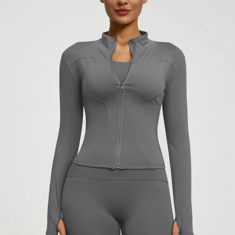 Slim Zipper Jacket Sports Jacket Women's Long Sleeved Tight Fitting Jacket Running Fitness Yoga Suit Top Peach Yoga Coat