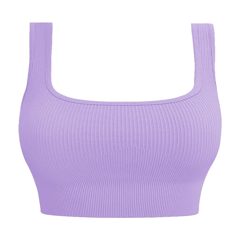 Women Sexy Fitness Yoga Bra Backless Navel Exposed Vest Seamless Thread Knit Solid Sports Bra Gym Outdoor Trainning Sports Bra