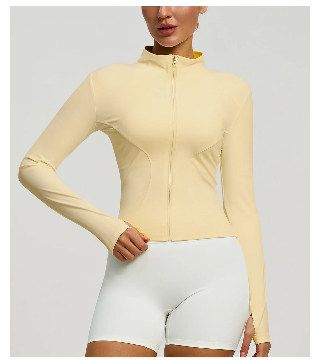 Slim Zipper Jacket Sports Jacket Women's Long Sleeved Tight Fitting Jacket Running Fitness Yoga Suit Top Peach Yoga Coat