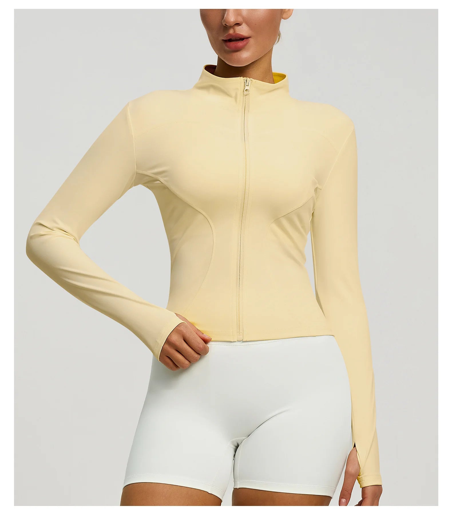 Slim Zipper Jacket Sports Jacket Women's Long Sleeved Tight Fitting Jacket Running Fitness Yoga Suit Top Peach Yoga Coat
