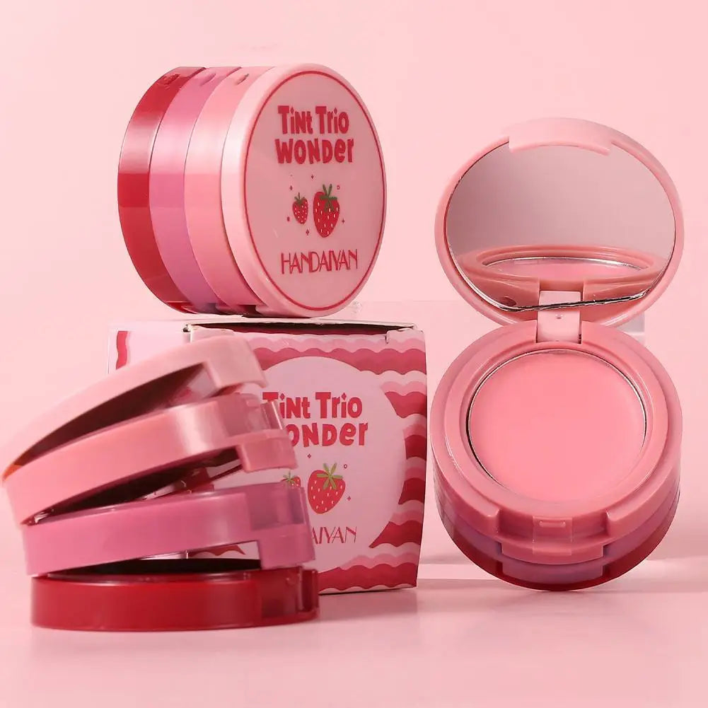 3-in-1 Multi-use Makeup Palette 3-Color Folding Matte Blush Tray Velvet Mousse Lip Mud for Cheeks Lips & Eyes Makeup
