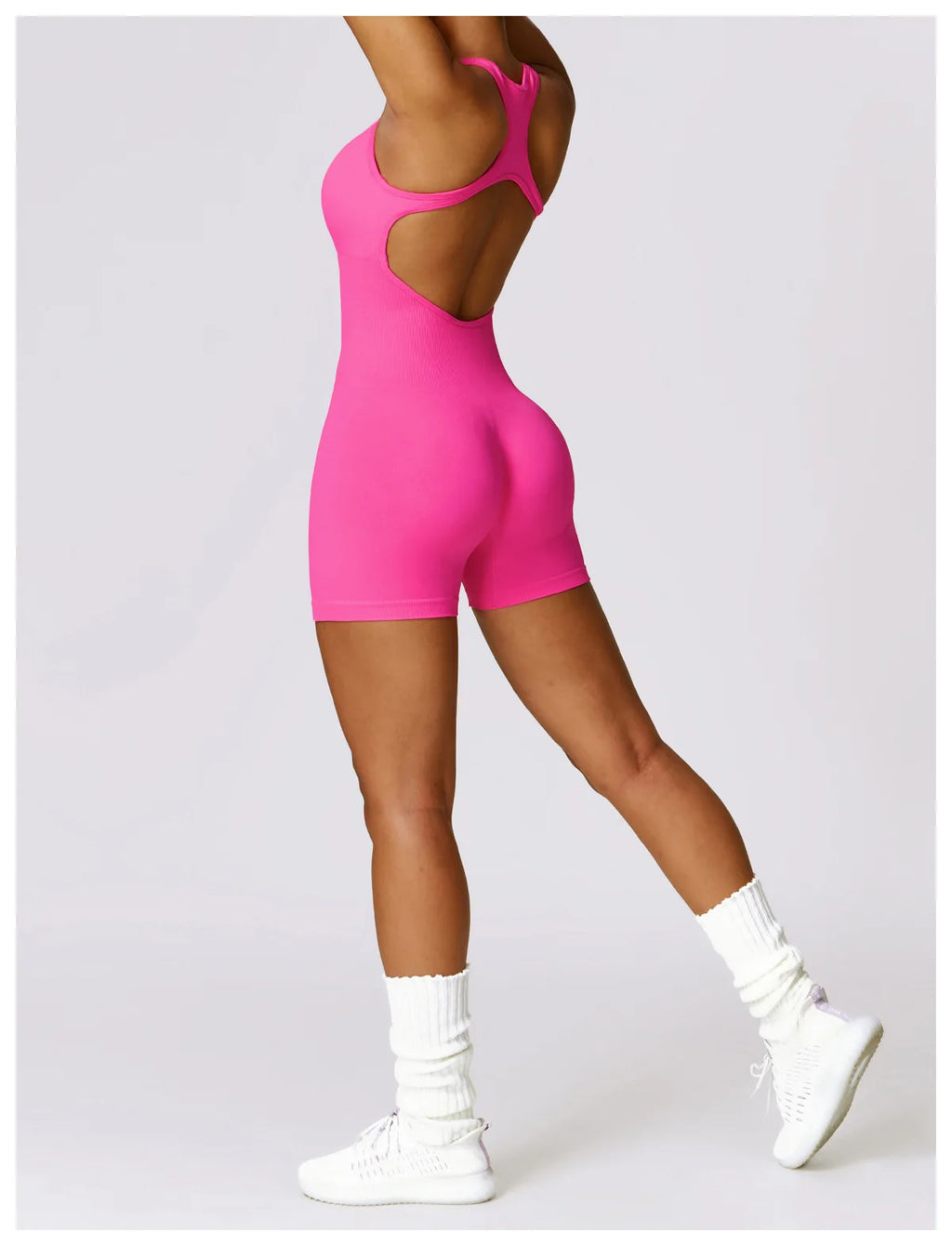 Seamless Gym Sport Short Jumpsuit Women Romper Hollow Backless Scrunch Sexy Monkeys One Piece Outfit Fitness Overalls Playsuit