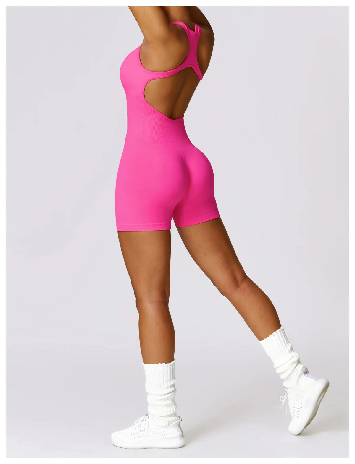 Seamless Gym Sport Short Jumpsuit Women Romper Hollow Backless Scrunch Sexy Monkeys One Piece Outfit Fitness Overalls Playsuit