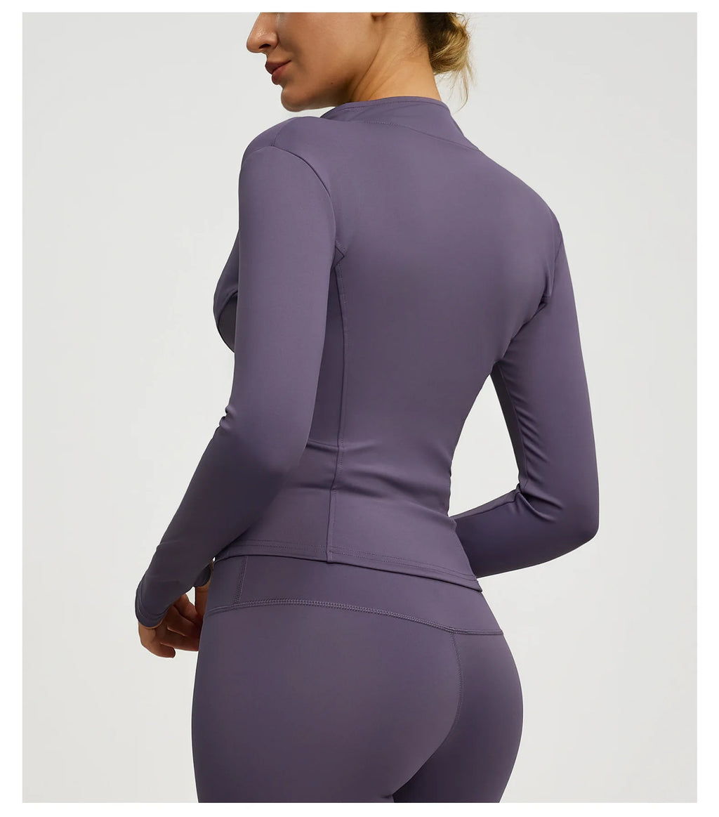 Slim Zipper Jacket Sports Jacket Women's Long Sleeved Tight Fitting Jacket Running Fitness Yoga Suit Top Peach Yoga Coat
