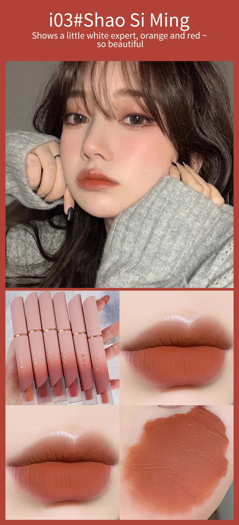 Dual-Use Liquid Matte Lipstick Lip Balm Pink Long-Lasting Non-Stick to Cup 6 Colors Available for Lip And Cheek Makeup