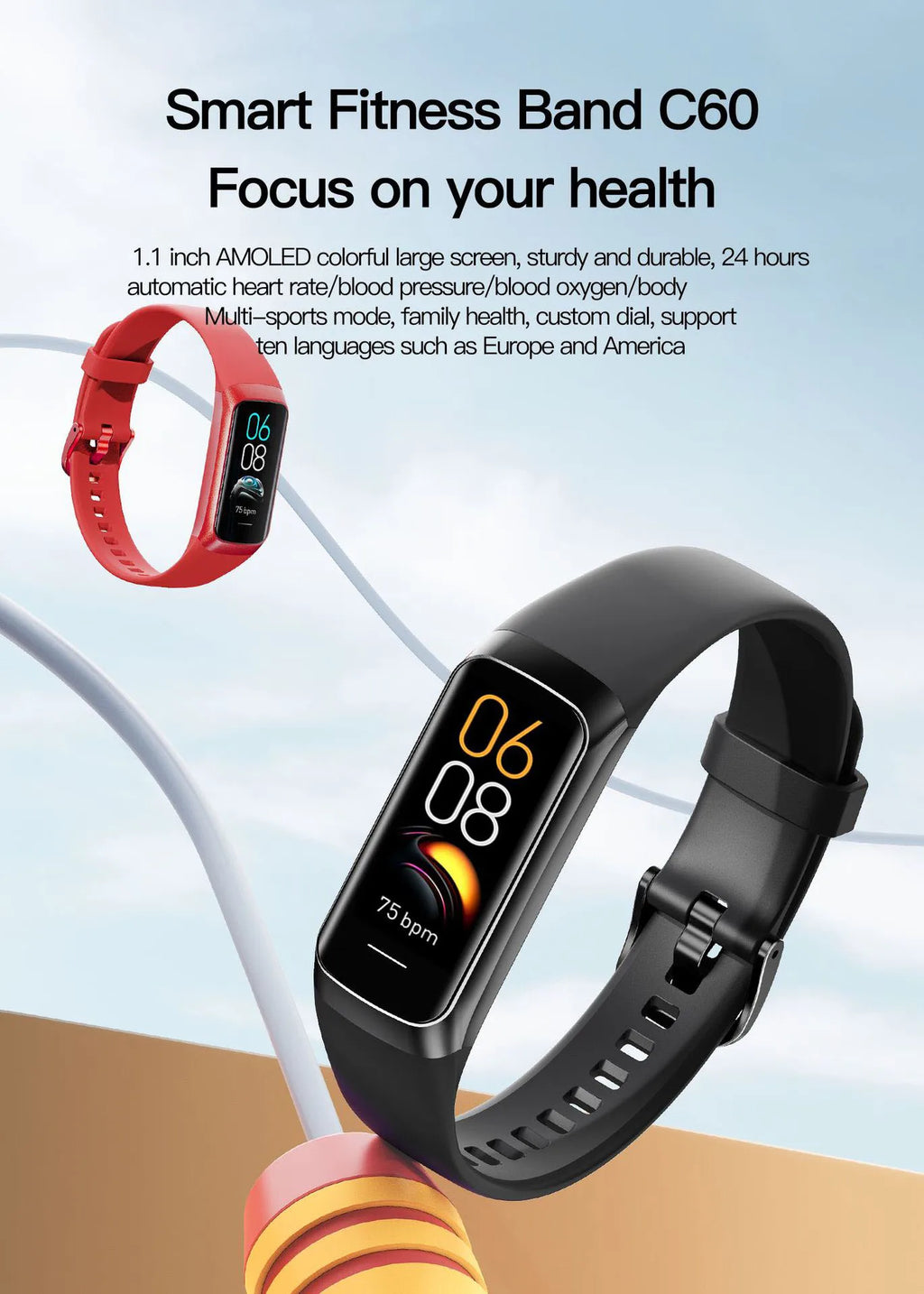 2024 Smart Watch Men Women Smart Bracelet Wristband 1.1 Inch Amoled Heart Rate Waterproof Body Fitness Tracker Band