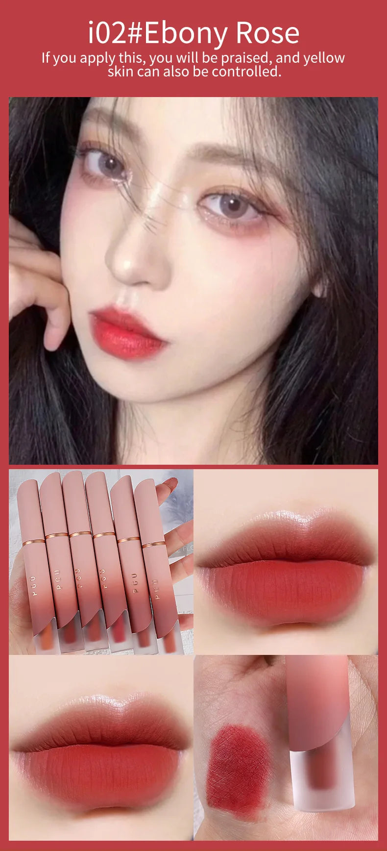 Dual-Use Liquid Matte Lipstick Lip Balm Pink Long-Lasting Non-Stick to Cup 6 Colors Available for Lip And Cheek Makeup