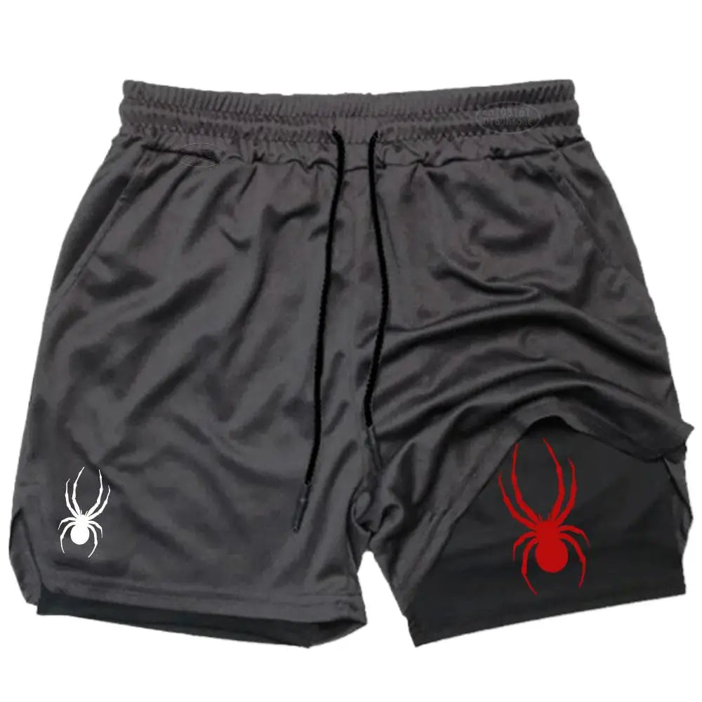 2025 Summer New Spider Men's Sports Shorts 2 in 1 Gym Running Shorts Jogging Casual Sportswear Fitness Double Layer Shorts