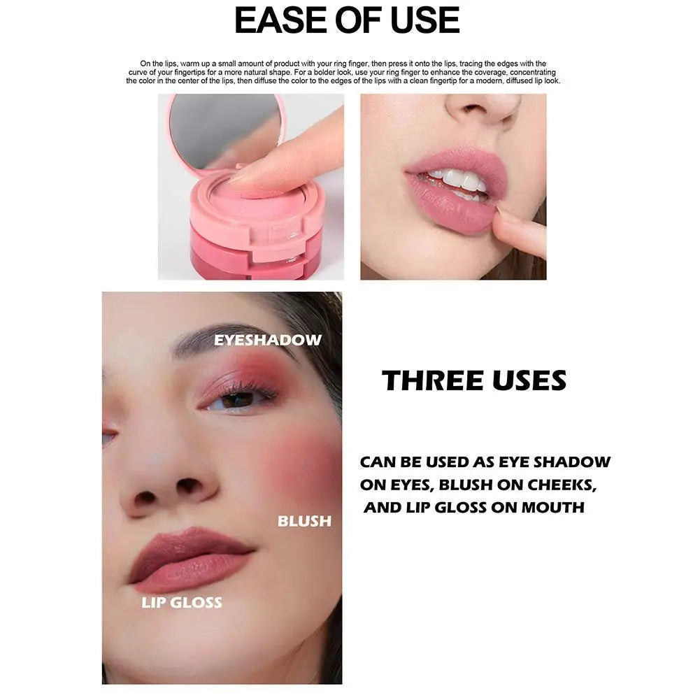 3-in-1 Multi-use Makeup Palette 3-Color Folding Matte Blush Tray Velvet Mousse Lip Mud for Cheeks Lips & Eyes Makeup