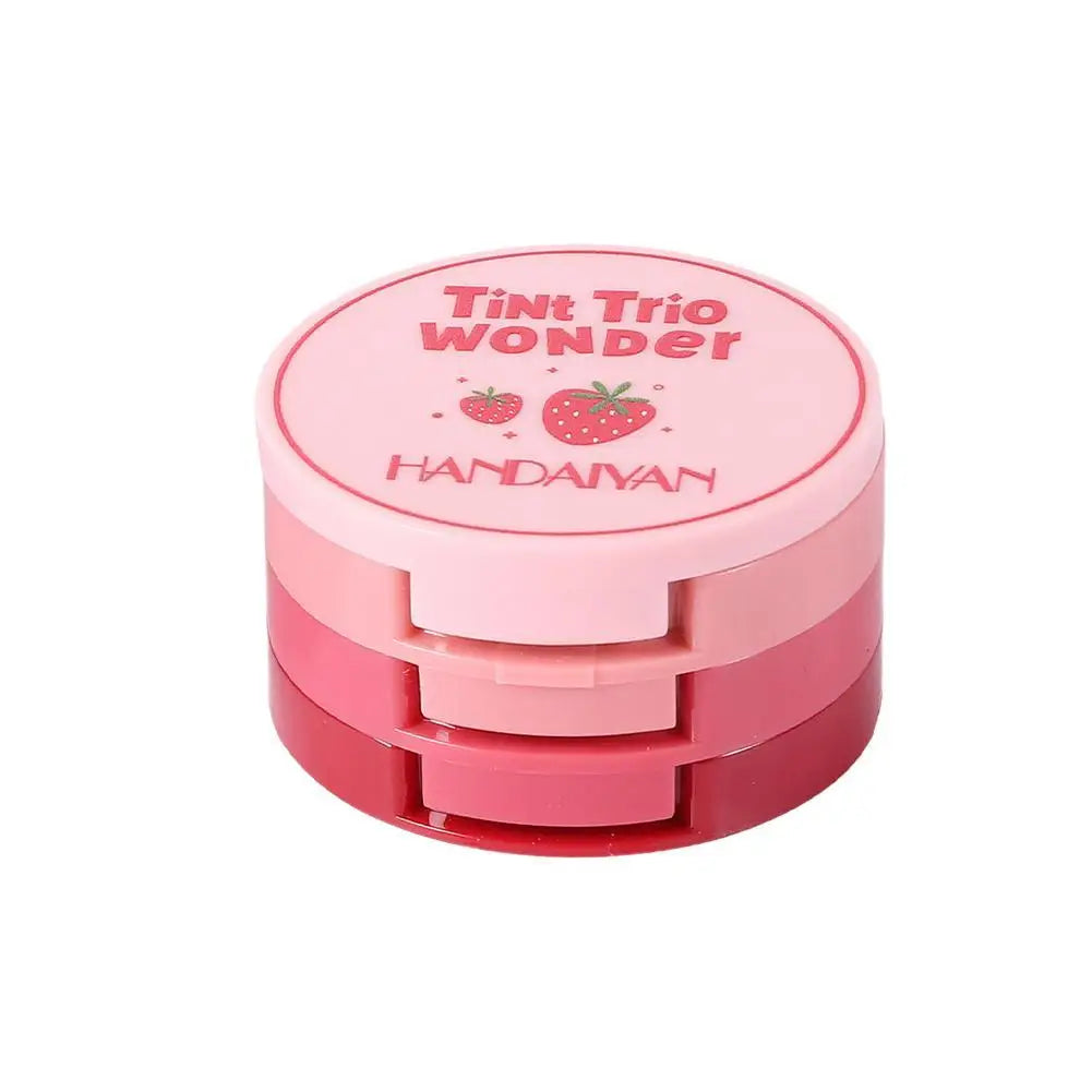 3-in-1 Multi-use Makeup Palette 3-Color Folding Matte Blush Tray Velvet Mousse Lip Mud for Cheeks Lips & Eyes Makeup