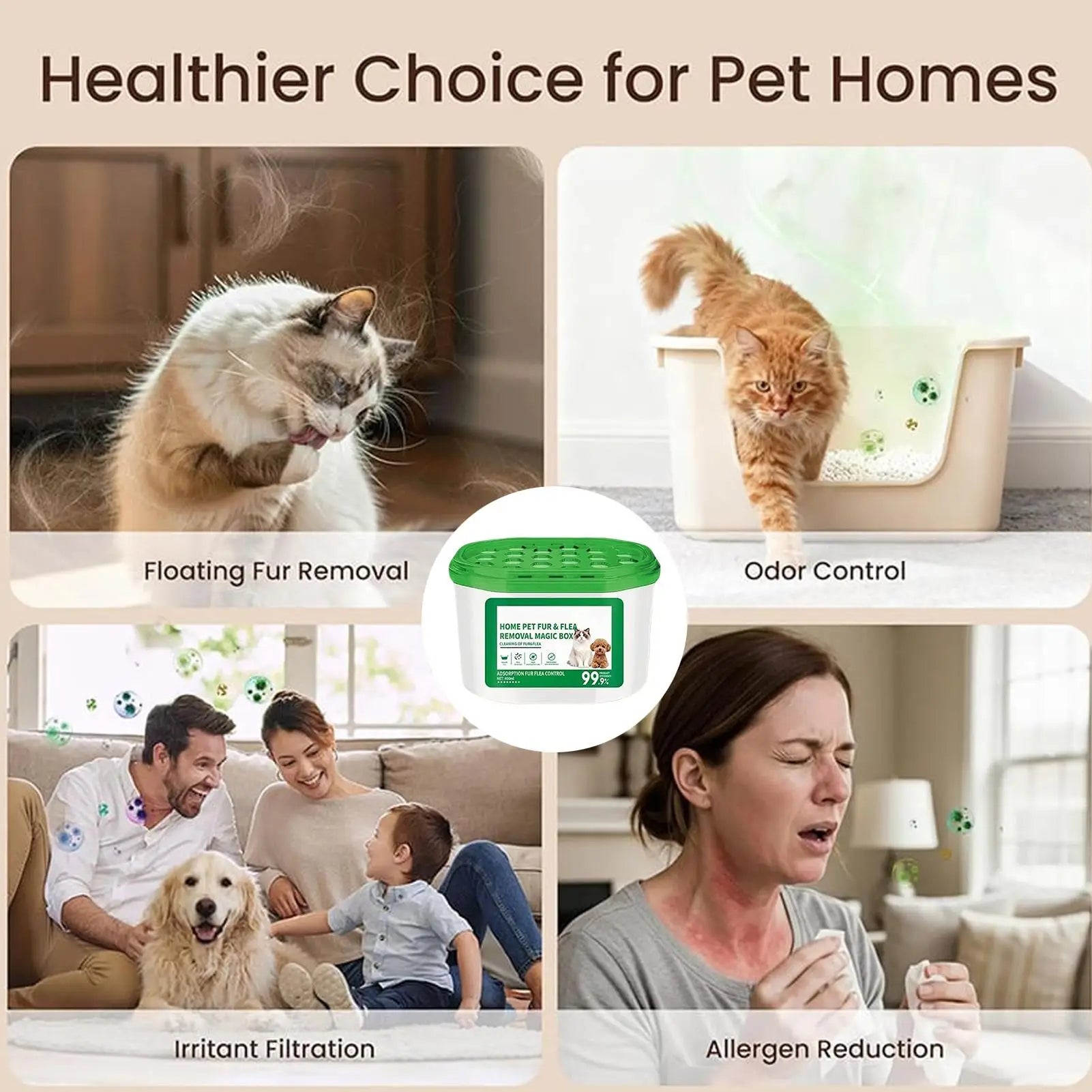 Pet Hair & Dust Remover Box Dehumidifying Air Purifier Reusable Indoor Cleaner for Home Office Bedroom Nursery Kitchen Hotel
