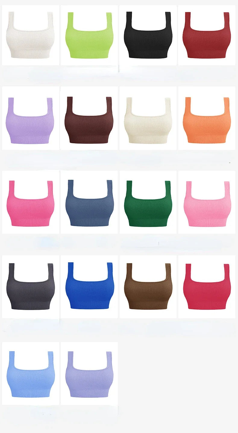 Women Sexy Fitness Yoga Bra Backless Navel Exposed Vest Seamless Thread Knit Solid Sports Bra Gym Outdoor Trainning Sports Bra
